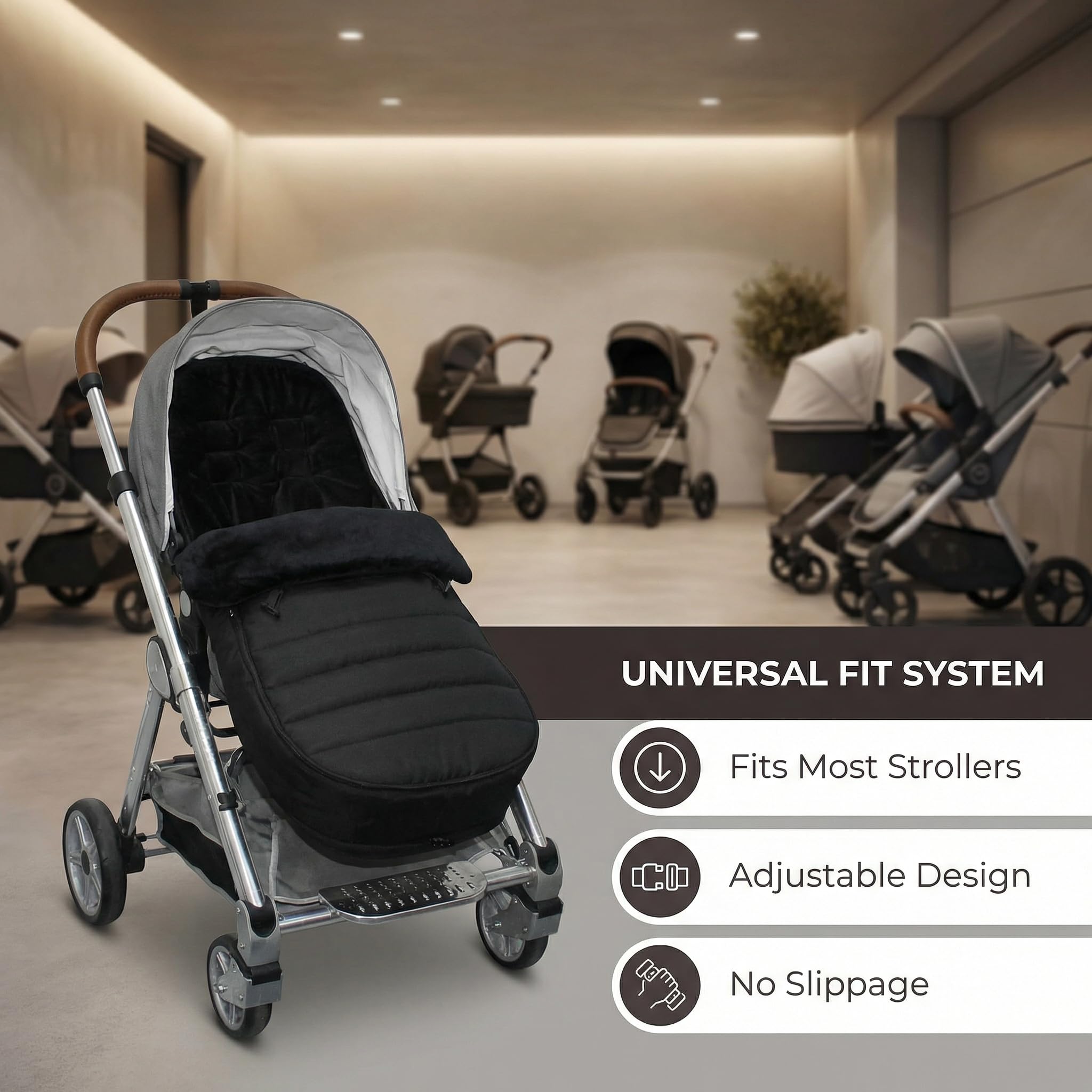 TOYANDONA - Sacco a pelo universale per passeggino, impermeabile, lunghezza regolabile in altezza e temperatura, colore nero