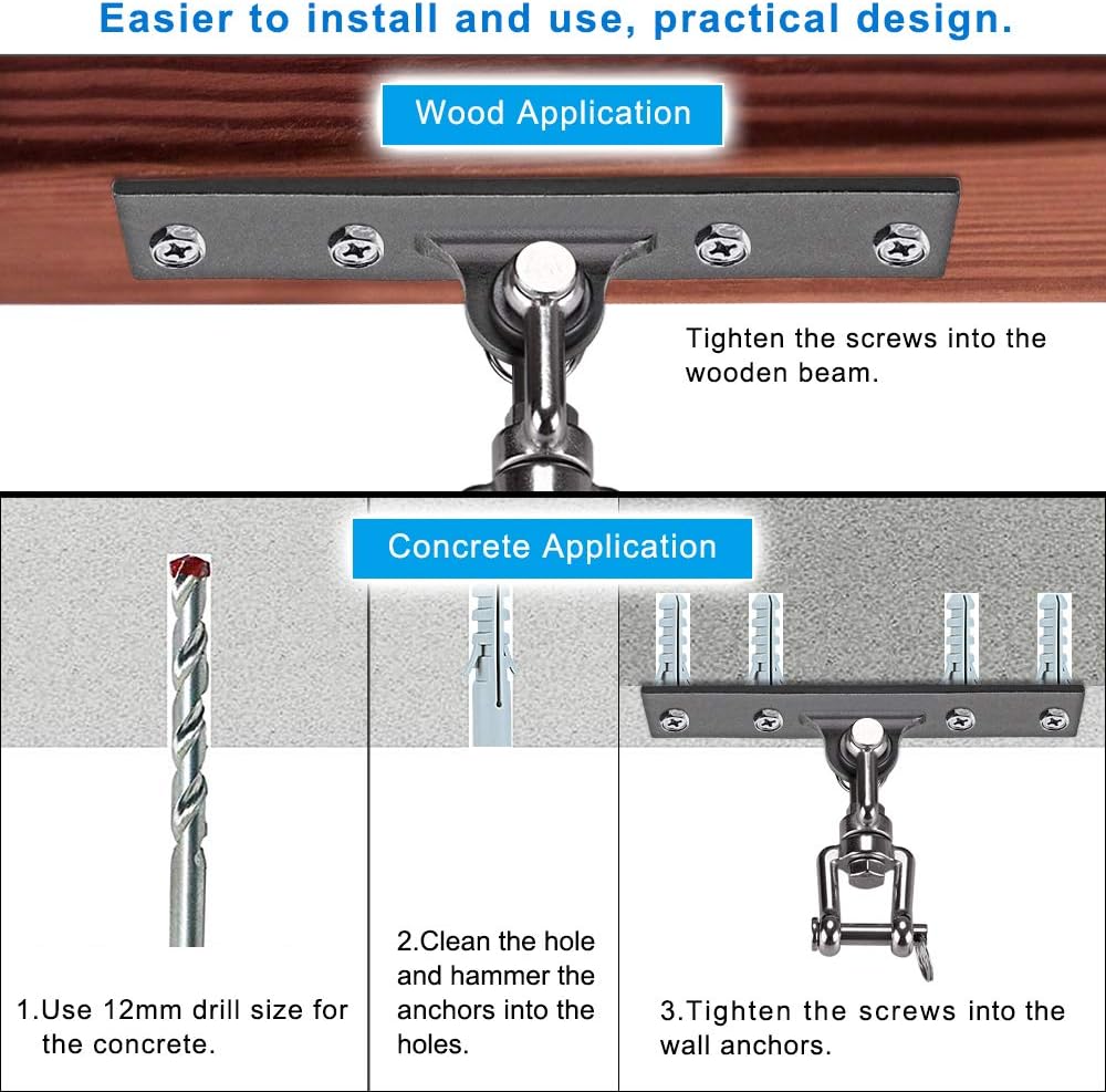Dolibest Heavy Bag Hanger,Wall Ceiling Mount Hook 360° Rotation Wood Beam Holder Body Weight Strength Training Systems, Aerial Yoga Swing & Hammock, Resistance Band for Wooden Sets(600 LB Capacity) : Sports & Outdoors