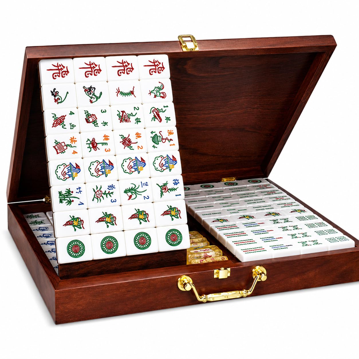 Set Mahjong con scatola di legno di alta qualità, piastrelle acriliche da 3,6 cm per intrattenimento domestico e serate di gioco in famiglia, perfetto per serate di gioco e collezionisti