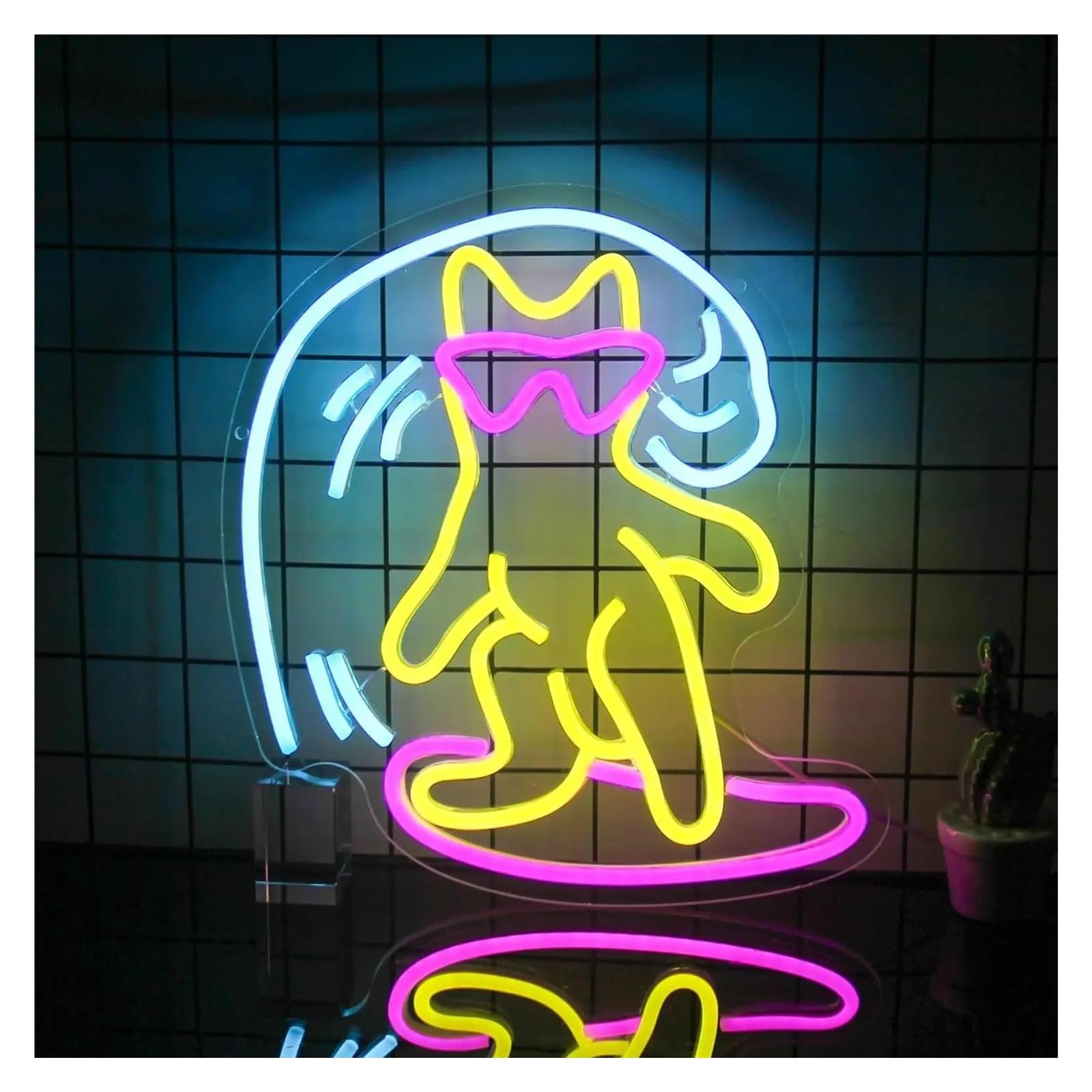 LEMST Signs Lamp Cat Surfing Neon Sign USB Powered Neon Light for Bedroom Beer Bar Game Room Living Room Wall Decor 35x29cm