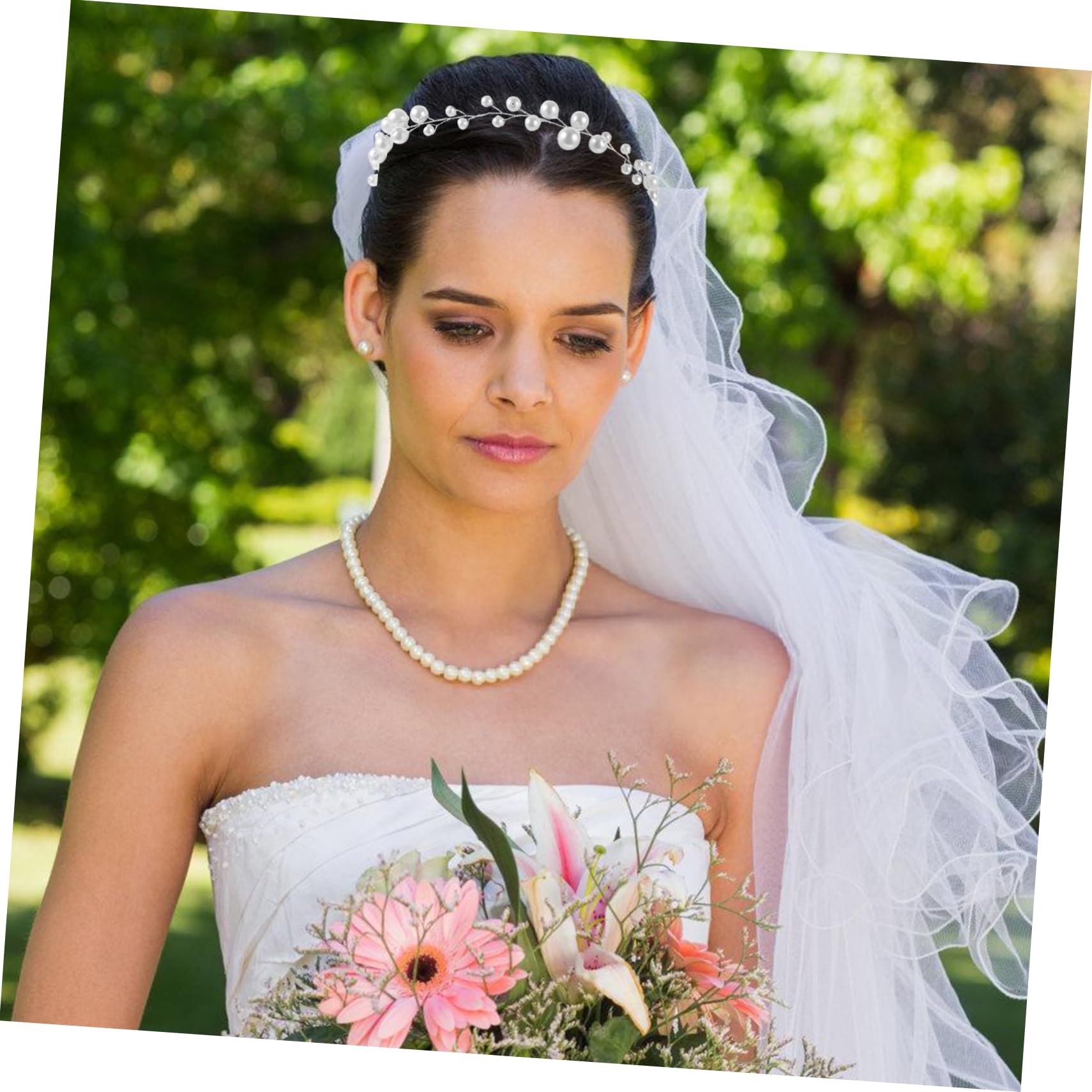 Healeved 5piezas Diadema De Perlas Para Novia Accesorio De Cabello Elegante Tocado Flexible Para Bodas y Eventos Especiales Adorno Brillante