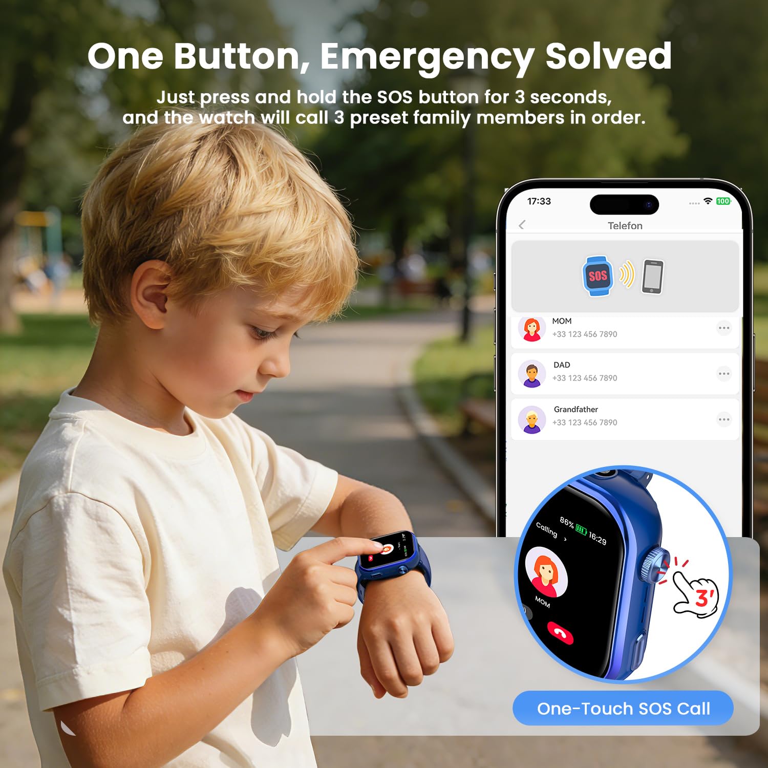 Reloj Inteligente Niño, 4G Smartwatch Niño con GPS y Llamadas, Doble Cámara, Videollamada, SOS, Modo Escuela, Despertador, Linterna, IP68, Podómetro, Regalo Niñas y Niños Azul, 3 Años Garantía