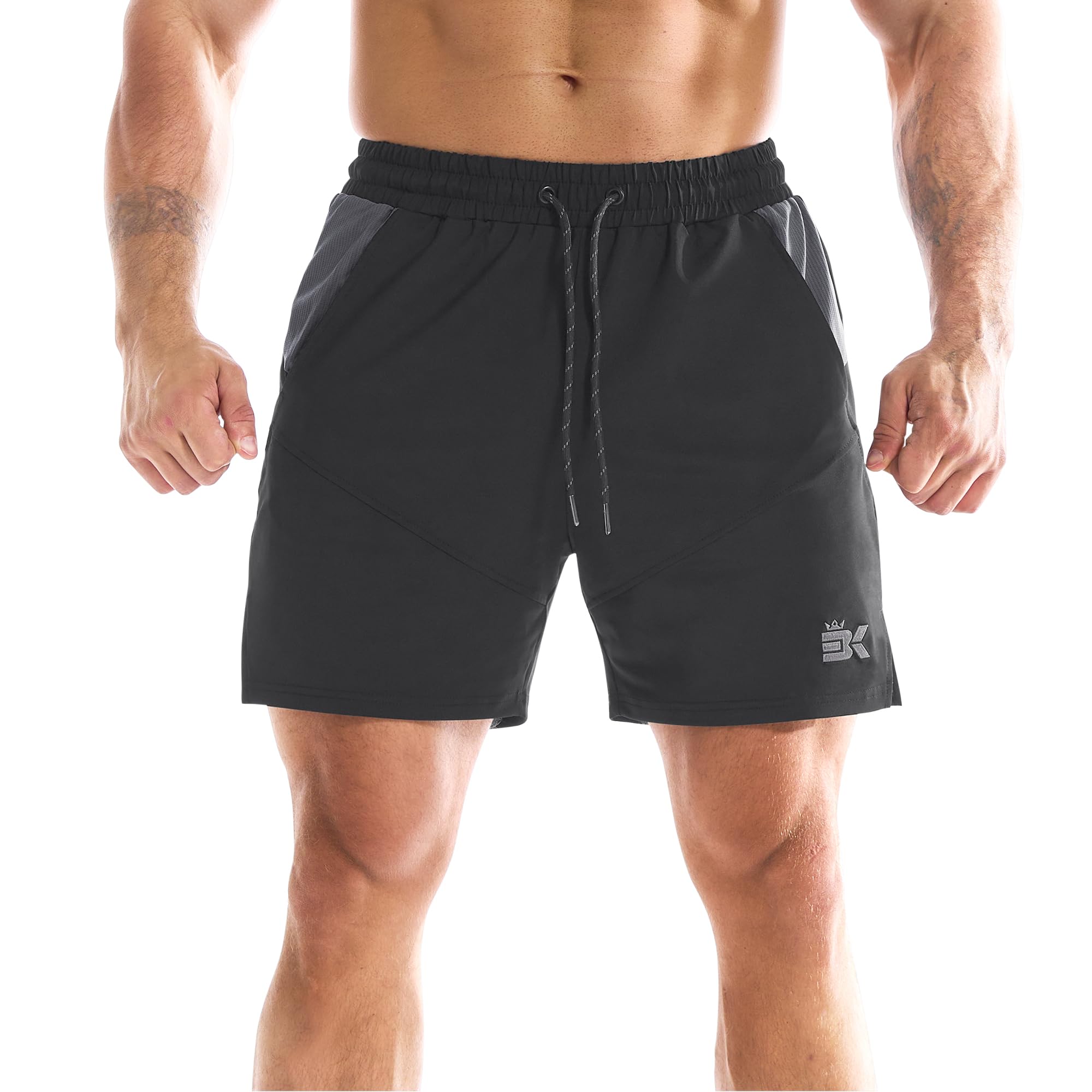 BROKIG Pantalones cortos de deporte ligeros para hombre con bolsillo de malla, secado rápido, para gimnasio, entrenamiento, fitness, correr, pantalones cortos para hombre