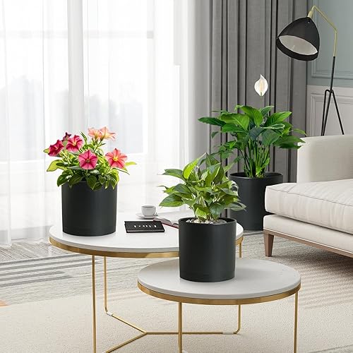 Miniatura 7 de Macetas de 876 pulgadas, juego de 3 macetas cilíndricas para plantas de interior y exterior, macetas decorativas de plástico con agujeros de drenaje