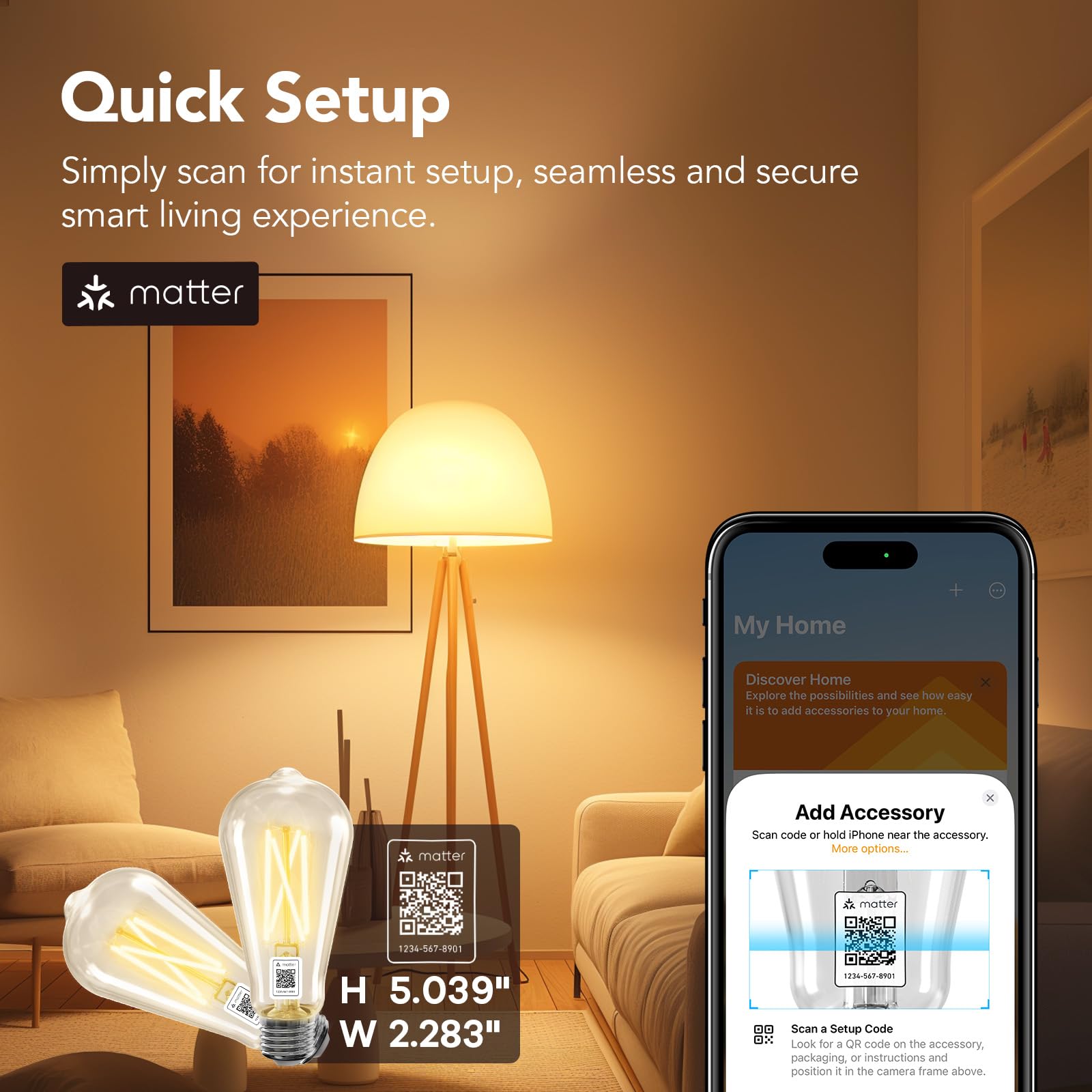 OREiN Matter Smart Edison Light Bulbs with Smart Button, ST58 Vintage