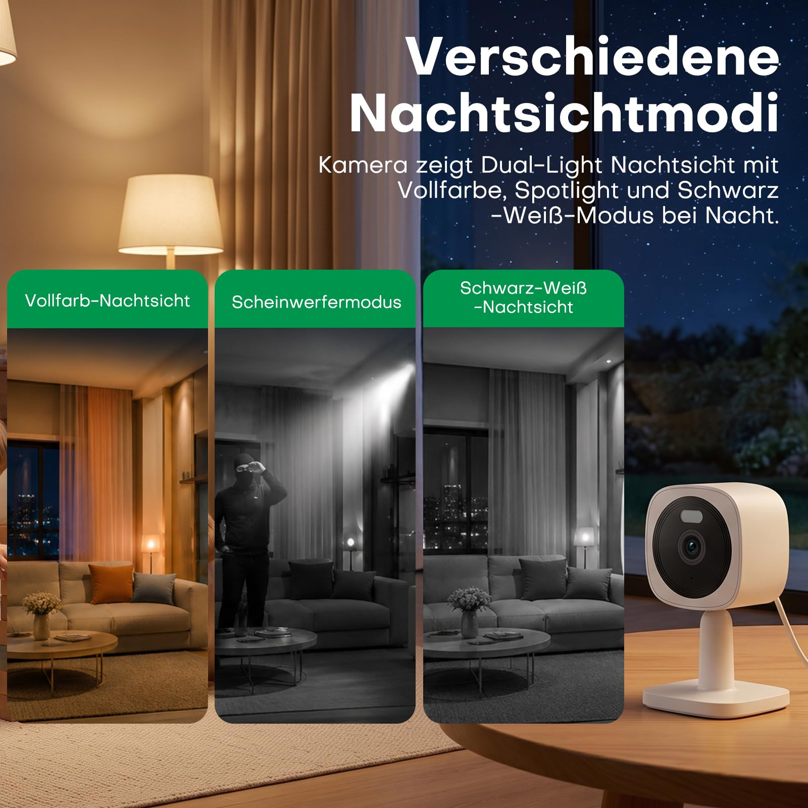 5MP 3K Magnetische Überwachungskamera Innen mit Vollfarb-Nachtsicht | Wlan Kamera Überwachung Innen, Personen-Bewegungserkennung, Zwei-Wege-Audio, IP65 Wasserdicht, Alexa Google Kompatibel