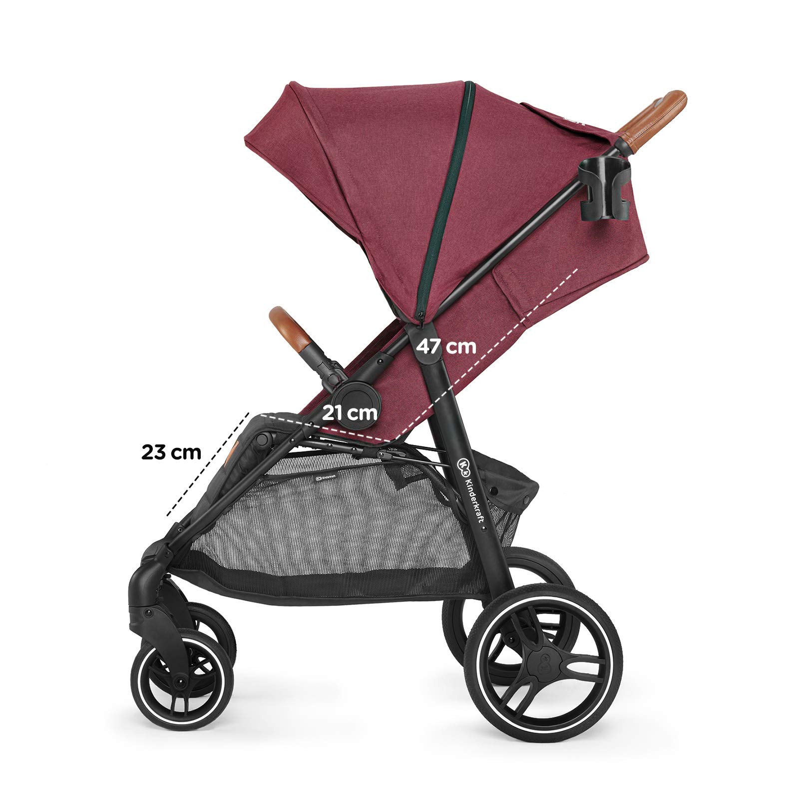 Kinderkraft Poussette Bébé GRANDE LX, Compacte, Position couchée, Bordeaux