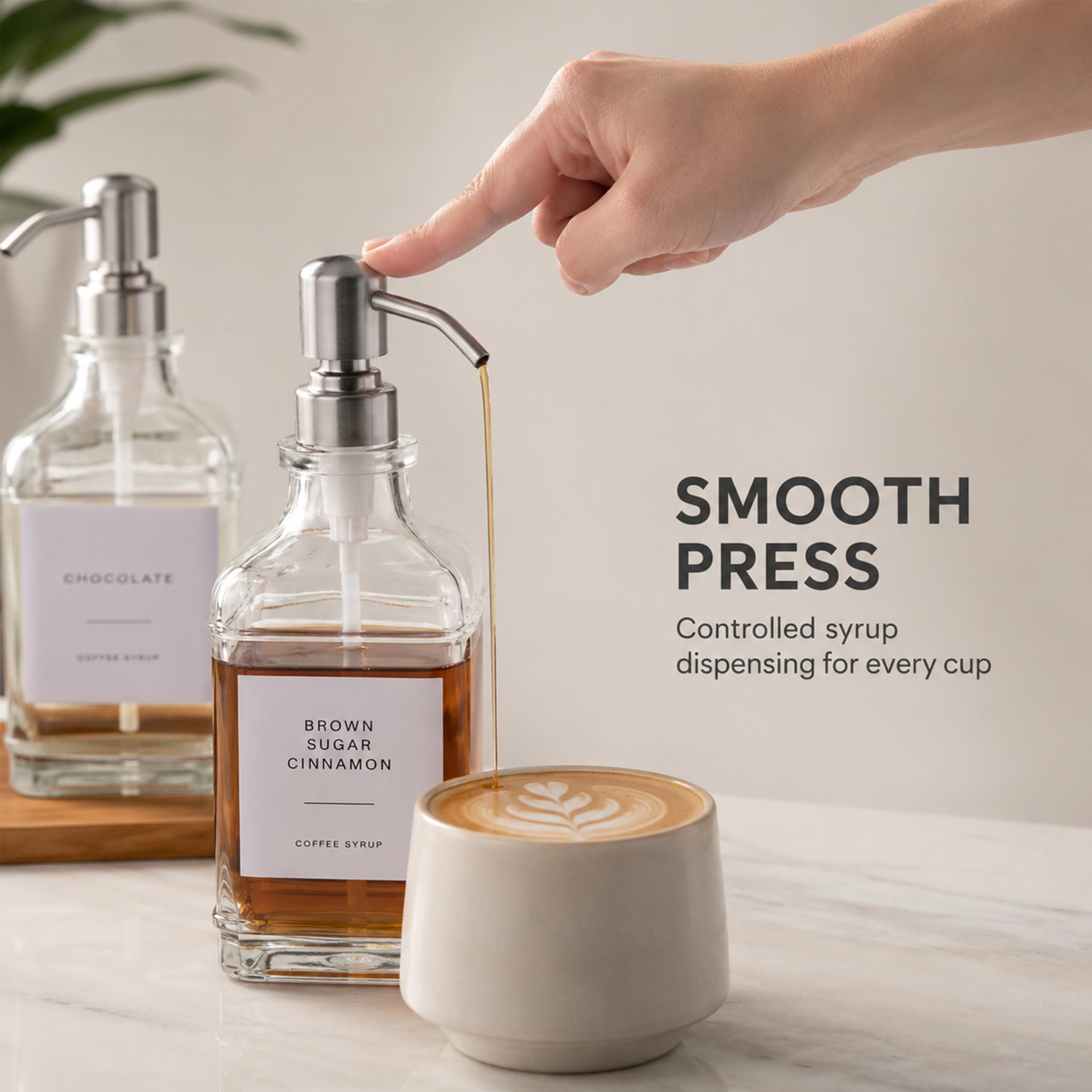 TECHSHARE 2er-Pack Kaffeesirupspender aus Glas mit Pumpe, Elegantes Kaffeebar-Zubehör mit Etikett, Wiederverwendbare Sirupflasche für die Küche (Sliver)