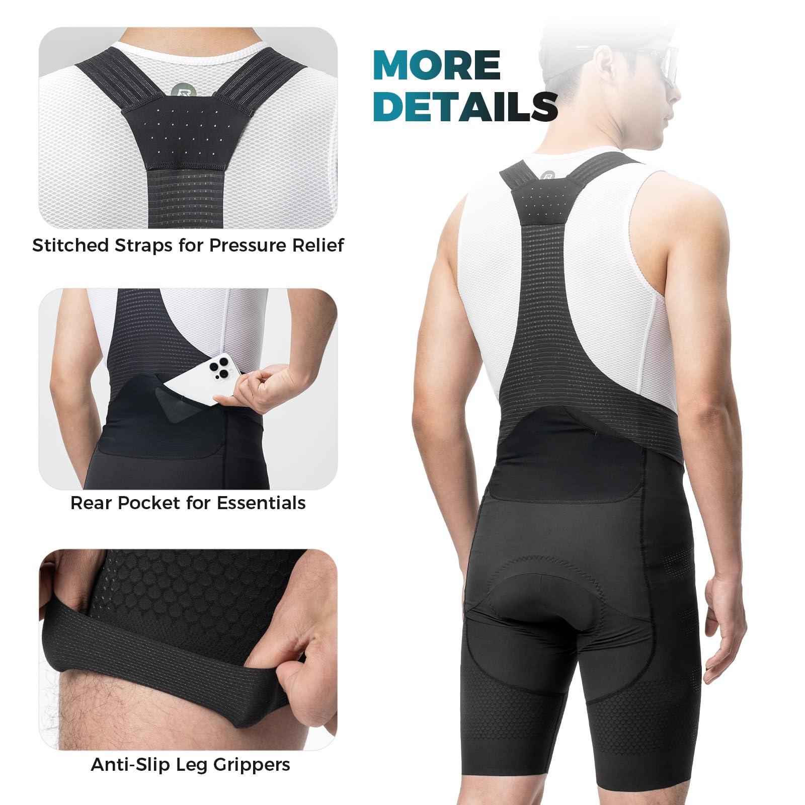 ROCKBROS Salopette da Ciclismo Uomo Estivo, Pantaloncini con Bretelle Imbottiti Traspirante Asciugatura Rapida e Antiscivolo, Abbigliamento per Bici da Strada MTB Bicicletta