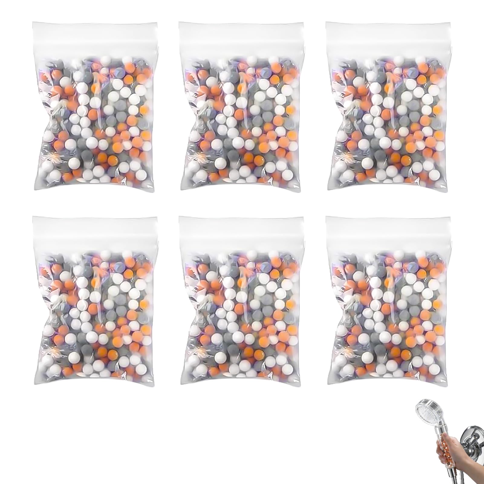 6 Pack Shower Head Beads Refill, Shower Filter Beads, Mineral Balls Negative Ion, Tourmaline Balls, Bio-Active Stone, Lonic Filtration, PH Balance Hard Water Softens Mineral Balls Replacement