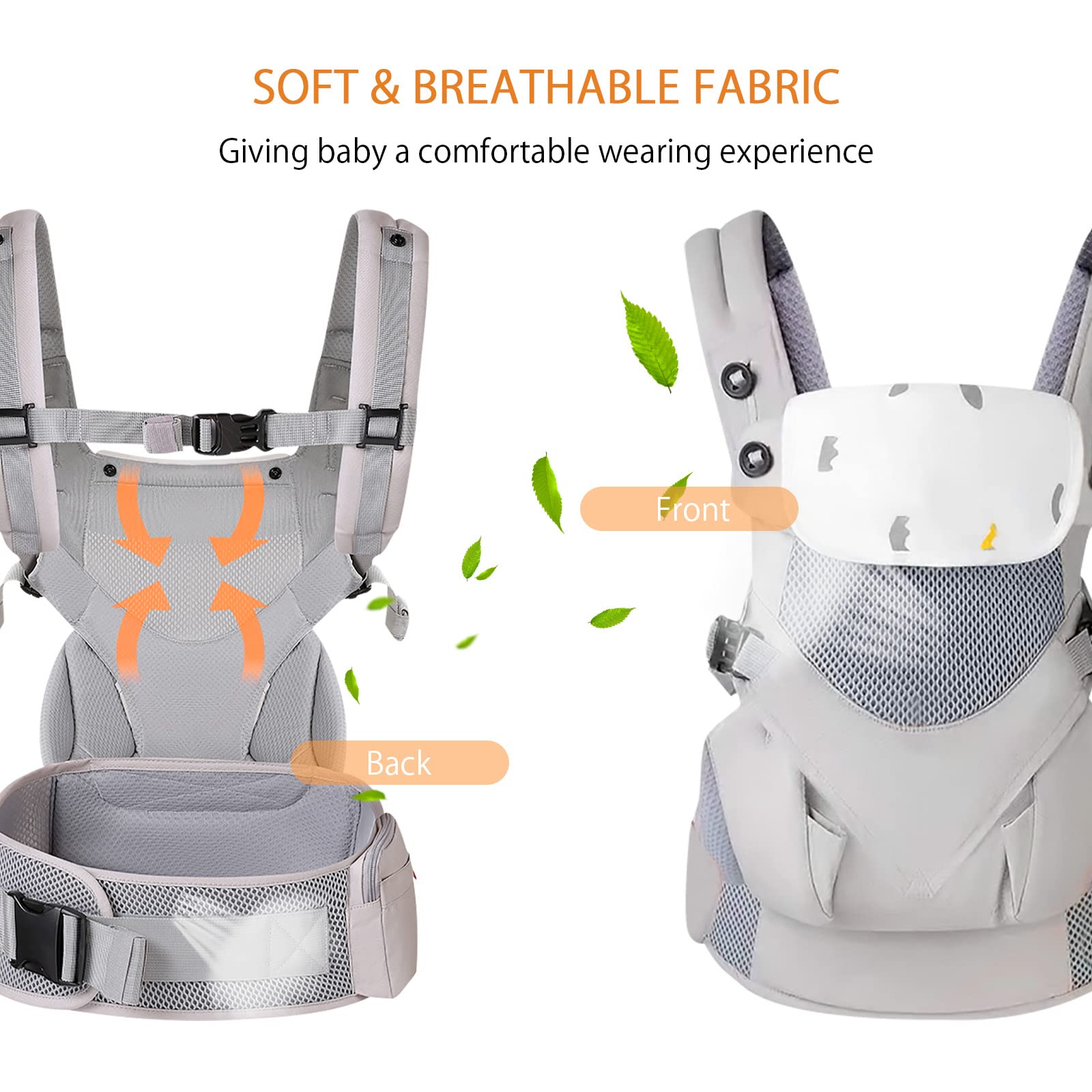 SONARIN 3-in-1 Breathable Baby Carrier,Multi-Function Lightweight Baby Wrap Carrier Ergonomic Child Carrier Backpack,Front and Back Carry for Newborn and Toddler 3-48 Months(Blue) - Image 3