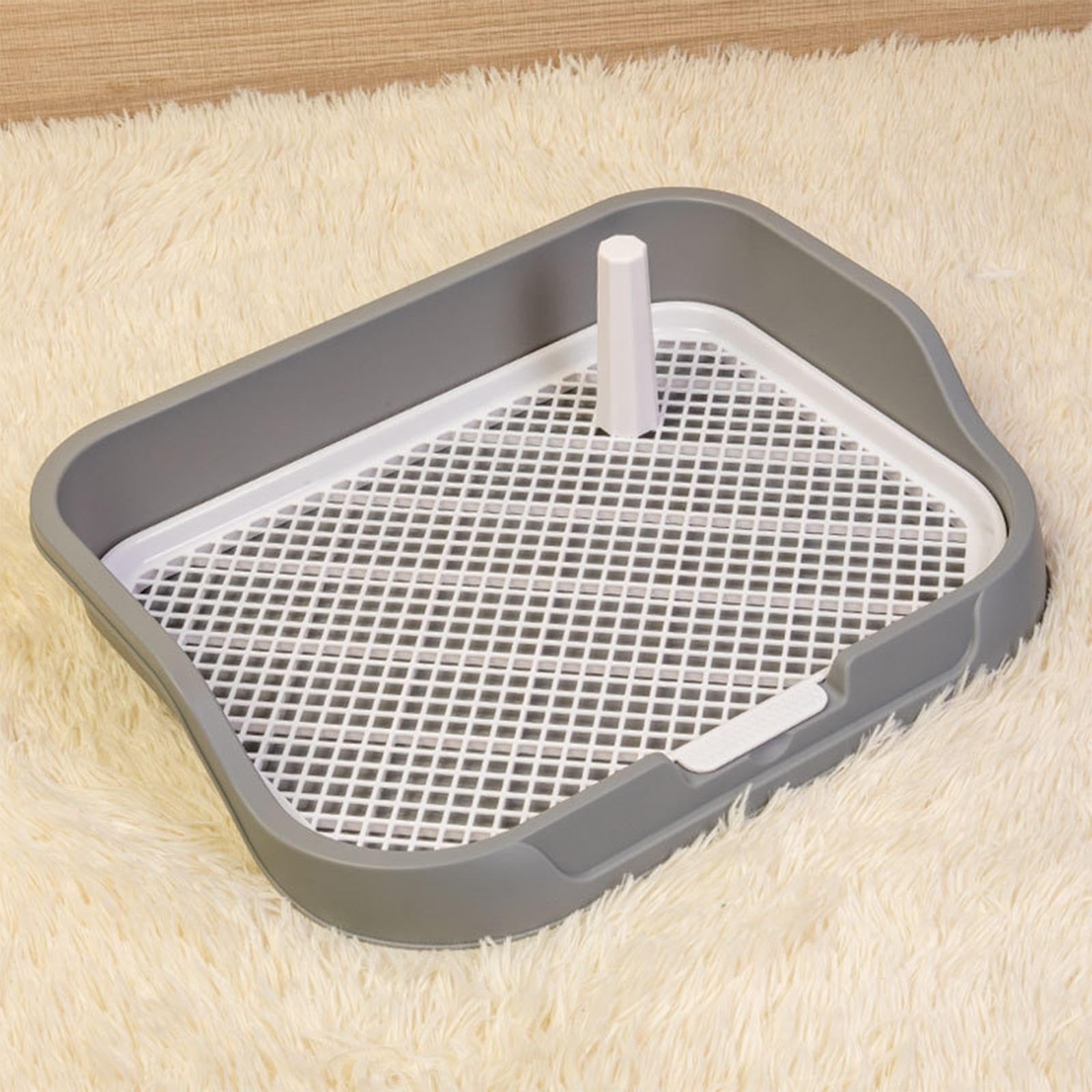 Inodoro para Perros con Columna de Pared Baño Interior con Rejilla de Malla y Poste extraíble para una fácil Limpieza Bandeja para orinales para Perros Inodoro de, Gris Claro, 49x39x10cm