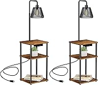 Vista 1 de Lámpara de pie con mesa, mesa auxiliar con puerto de carga USB y tomacorriente, moderna mesita de noche con luz de pie para sala de estar