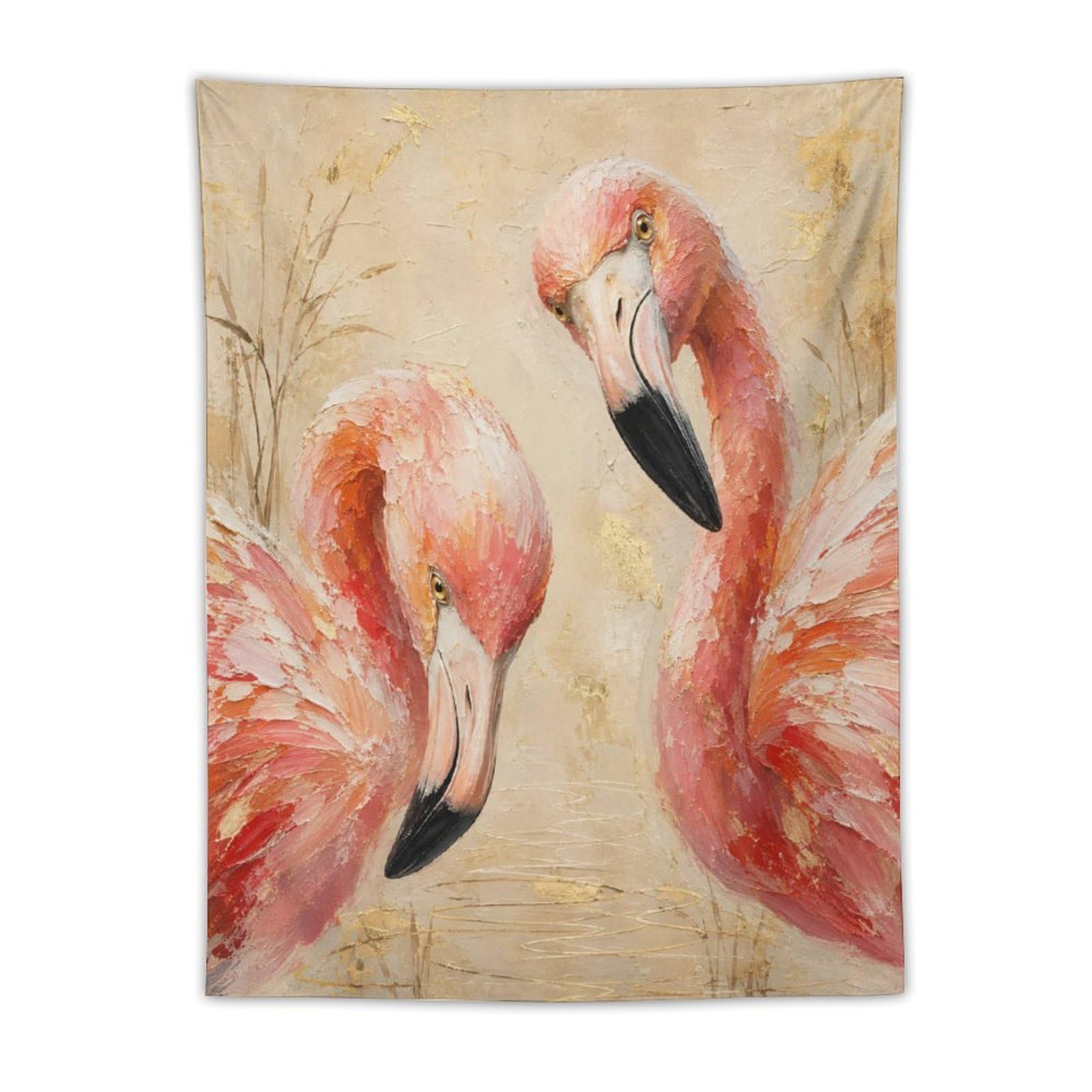 H3B8U2Y5 Pink Flamingos Wall Tapestry, Detailed Illustration, Dorm Room