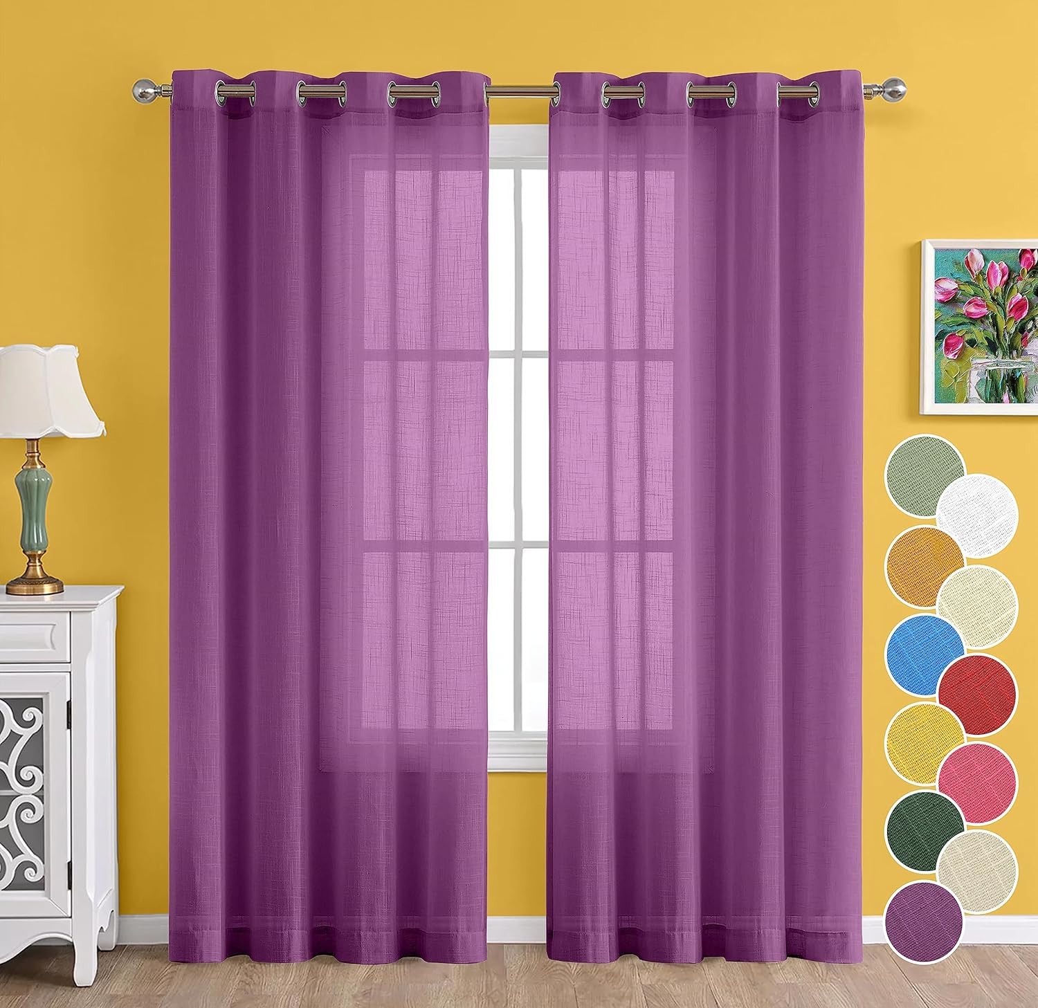 THE LINEN COMPANY Cotton Linen Long Door Curtain Set of 2 Pcs, Home Dcor Curtain with Steel Eyelet Rings - 4.5 x 10 Feet (Set of 2 - Plum)