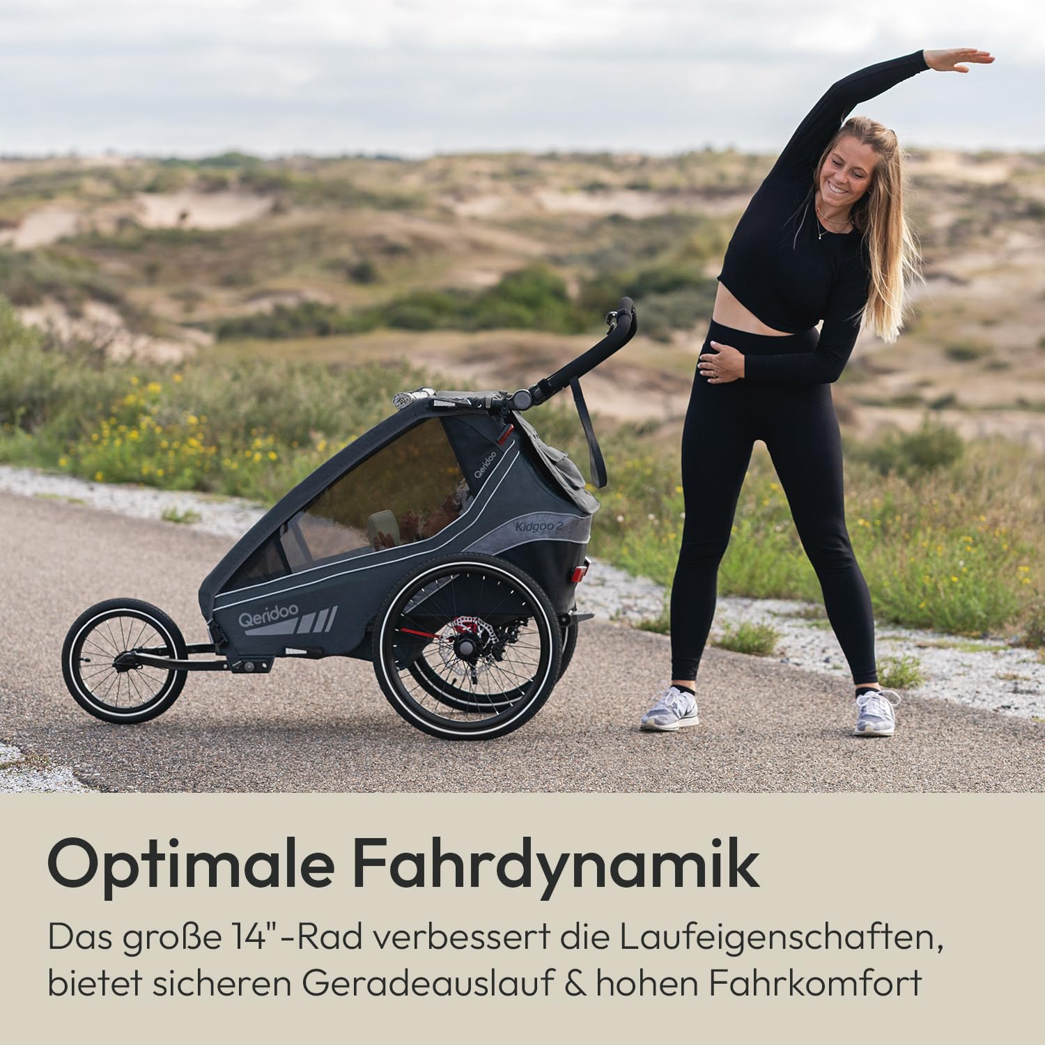 Qeridoo 14" Joggerrad für Zweisitzer 2022 | Zubehör für Fahrradanhänger | Jogger-Umrüstsatz | Laufrad-Set für sportliche Nutzung