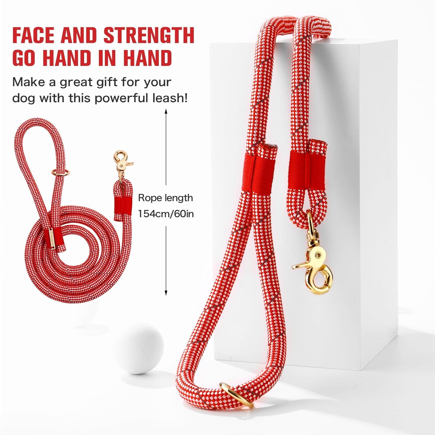Nylon Rope Dog Leash Reflective, Handmade Braided Strong Dog Lead, Heavy Duty Rope Leash for Medium Large Dogs, 5 FT - 3/5", Red