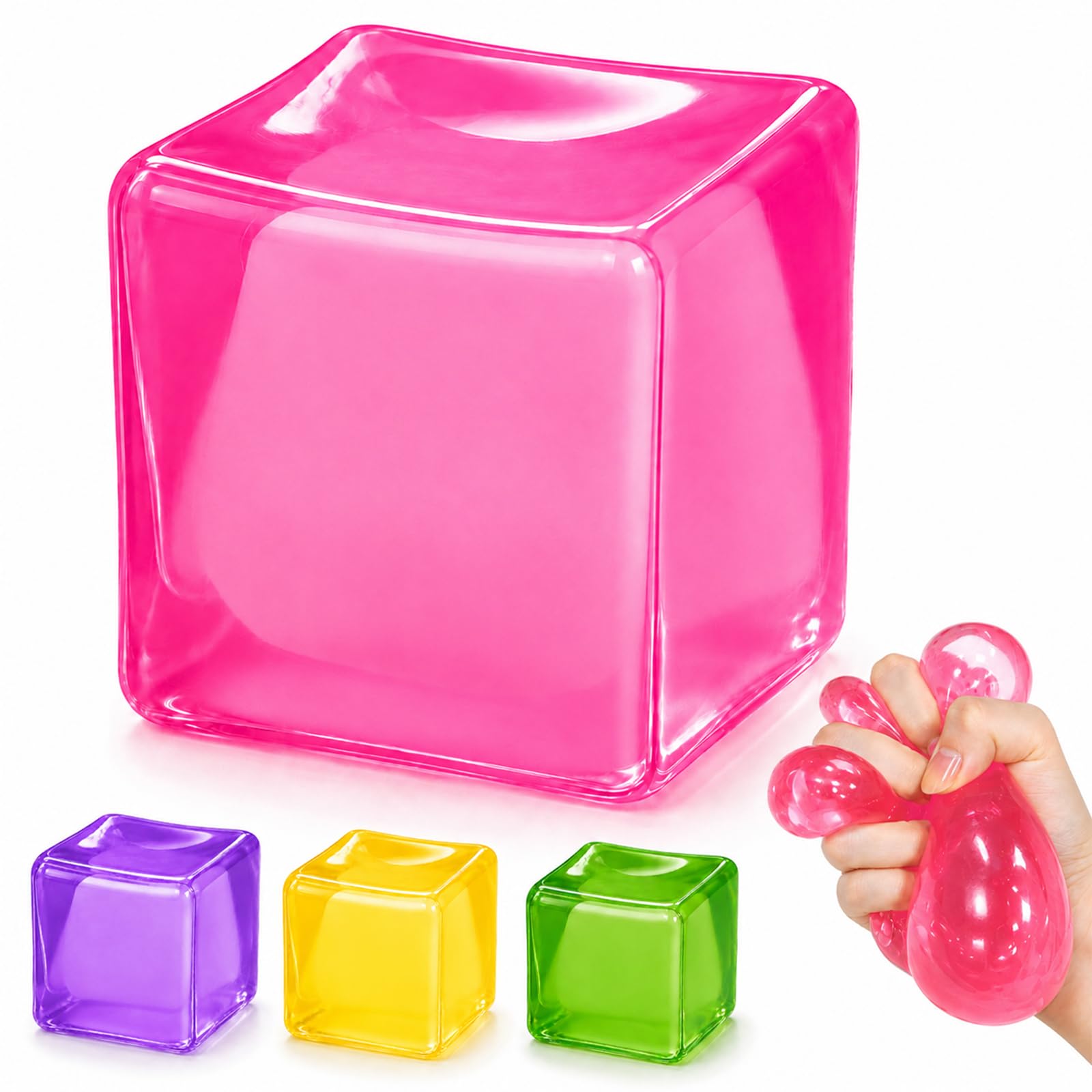 Cube Squishy Toy,Dough Stress Balls Soft,Slow Rising Maltose Ice Cube Toys,Stretchy Squeeze Anxiety Relief Sensory & Focus,Classroom Prize Party Gifts Stuffers for Kids Teen Adults Autism(Pink) — image 1