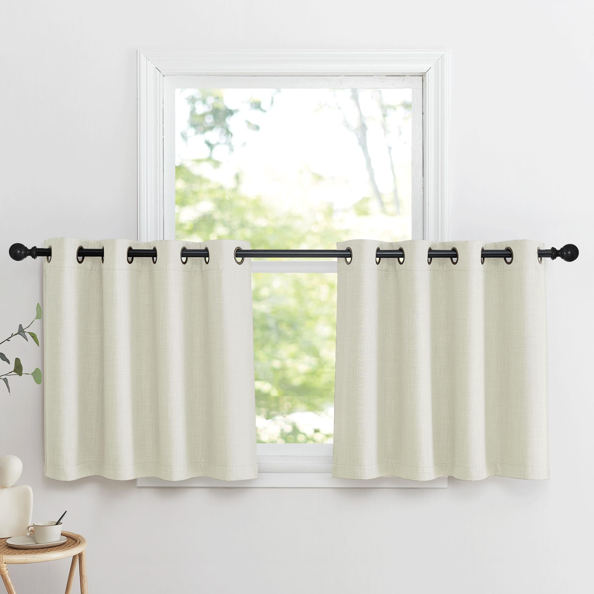 NICETOWN Natural Faux Linen Blackout Curtain Panels 24 inch Long, Thermal Insulated Light Blocking Window Coering Privacy Protect Energy Efficient for Small Windows Bedroom, 52 by 24 inch, 2 PCs