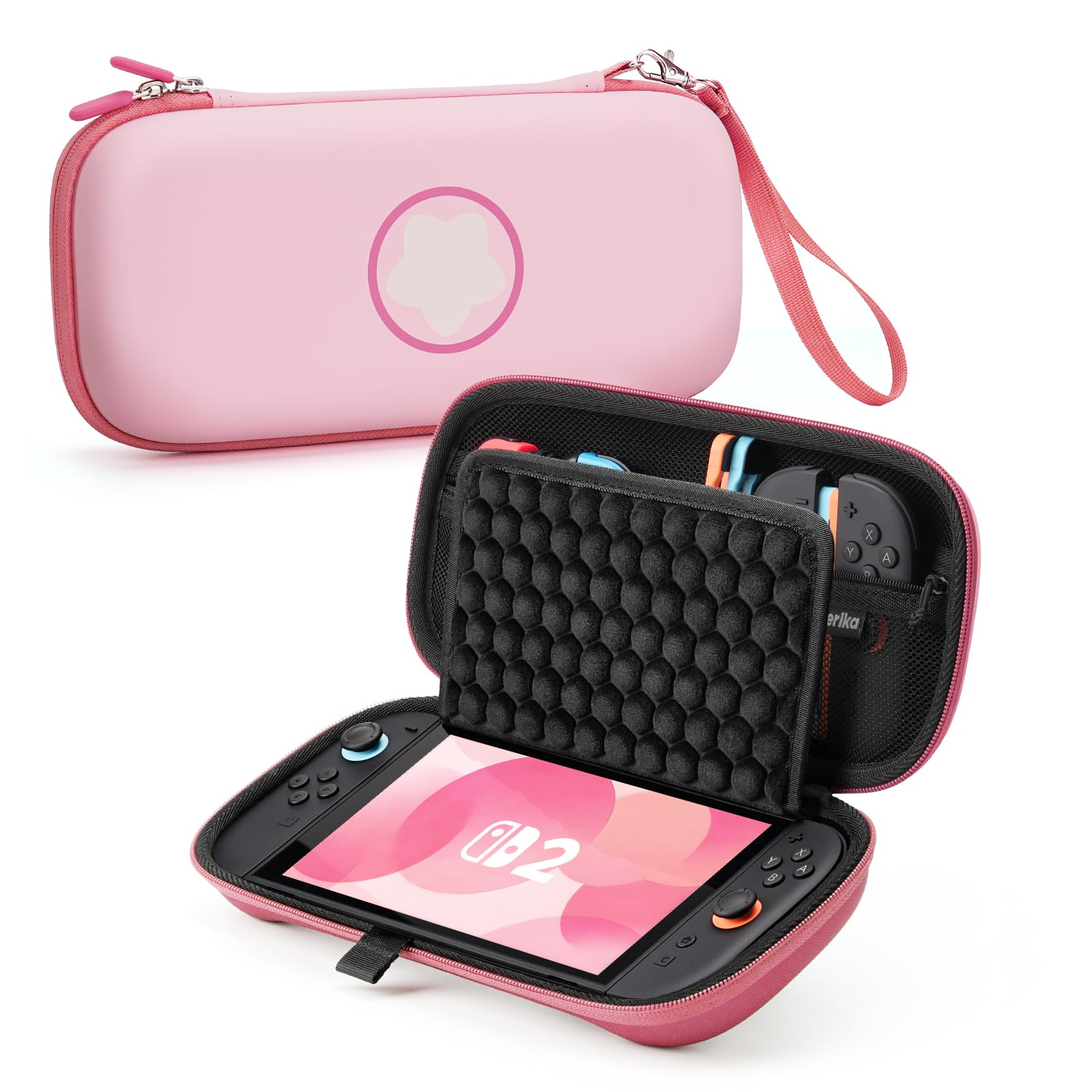 Nintendo Switch 2 Carrying Case Pink Honeycomb Screen Protection Travel Bag