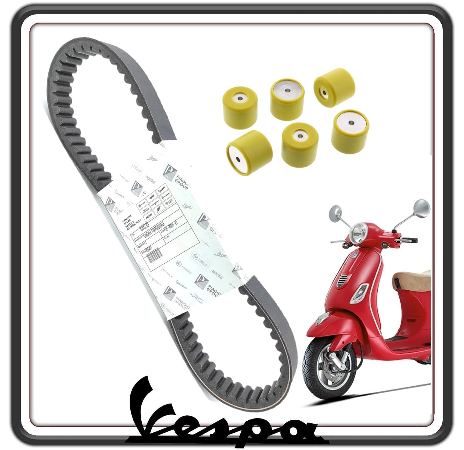 CINGHIA CINTURA TRASMISSIONE DISTRIBUZIONE ORIGINALE PER PIAGGIO VESPA ET4 125 1999-2002 - VESPA LX 150 DAL 2005 AL 2012 COMPLETA DI RULLI 19mm x 17mm Peso 10.0 grammi.