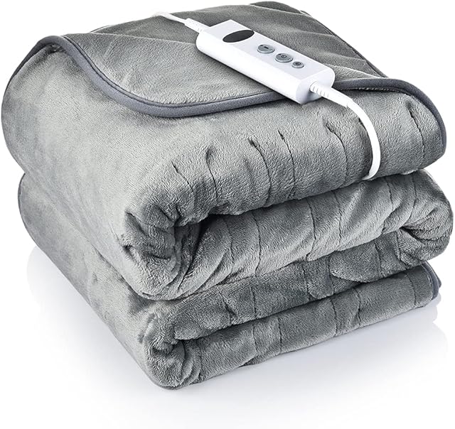 Electric Heated Throw, 135x185cm Large Electric Blanket Soft Flannel Over Blanket with 10 Adjustable Temperature Levels, 9 Hours Timer, Fast Heating and Machine-Washable Electric Over Blanket
