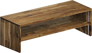 WOODPRO アカシア コの字収納ラック(可動棚板1枚) 幅95cm 高さ22cm 奥行21cm ダークウォルナット色 完成品 テレビ台 モニター台 デスクシェルフ 1cm単位でオーダー可 受注生産