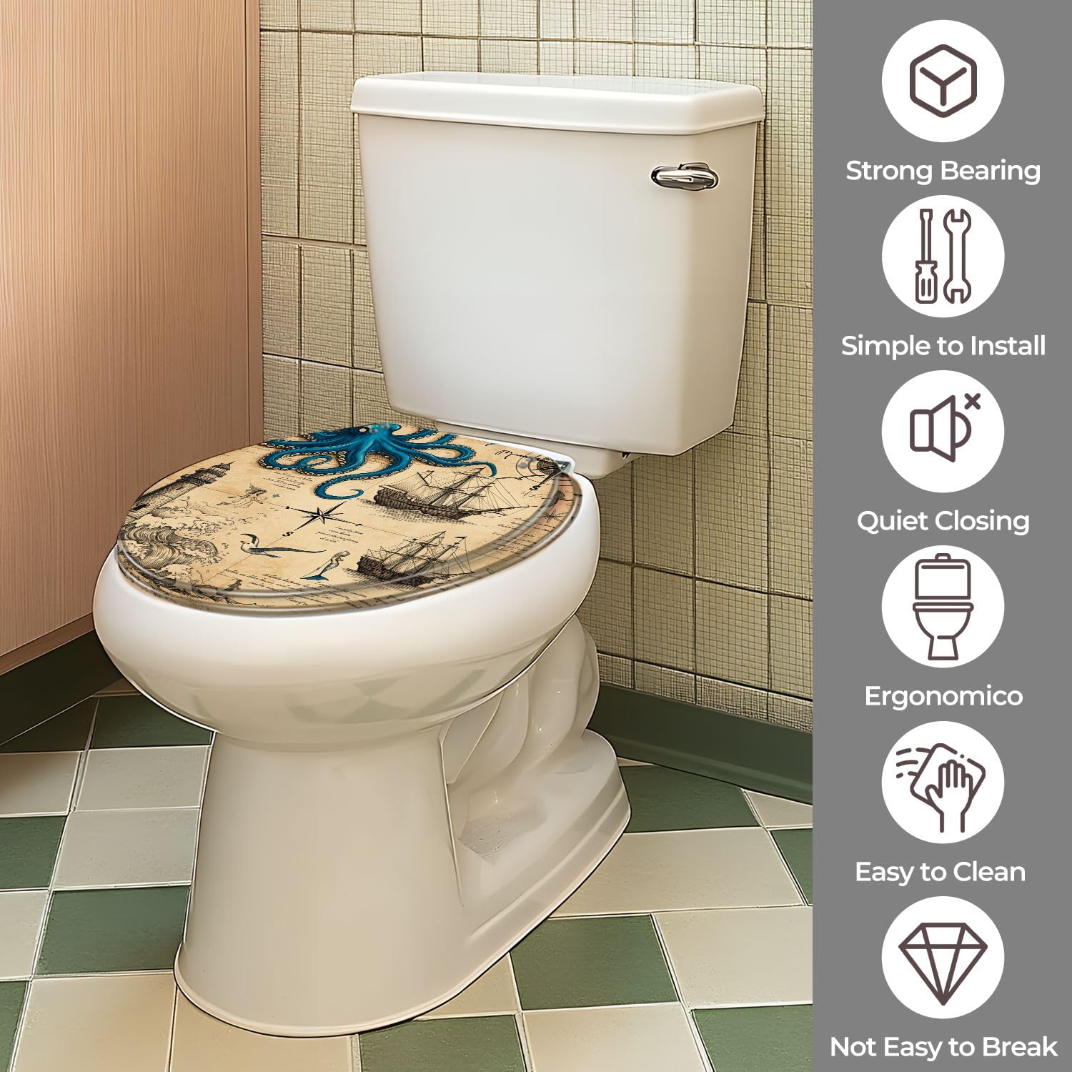 Asiento de inodoro redondo de resina, decoración náutica para el baño del