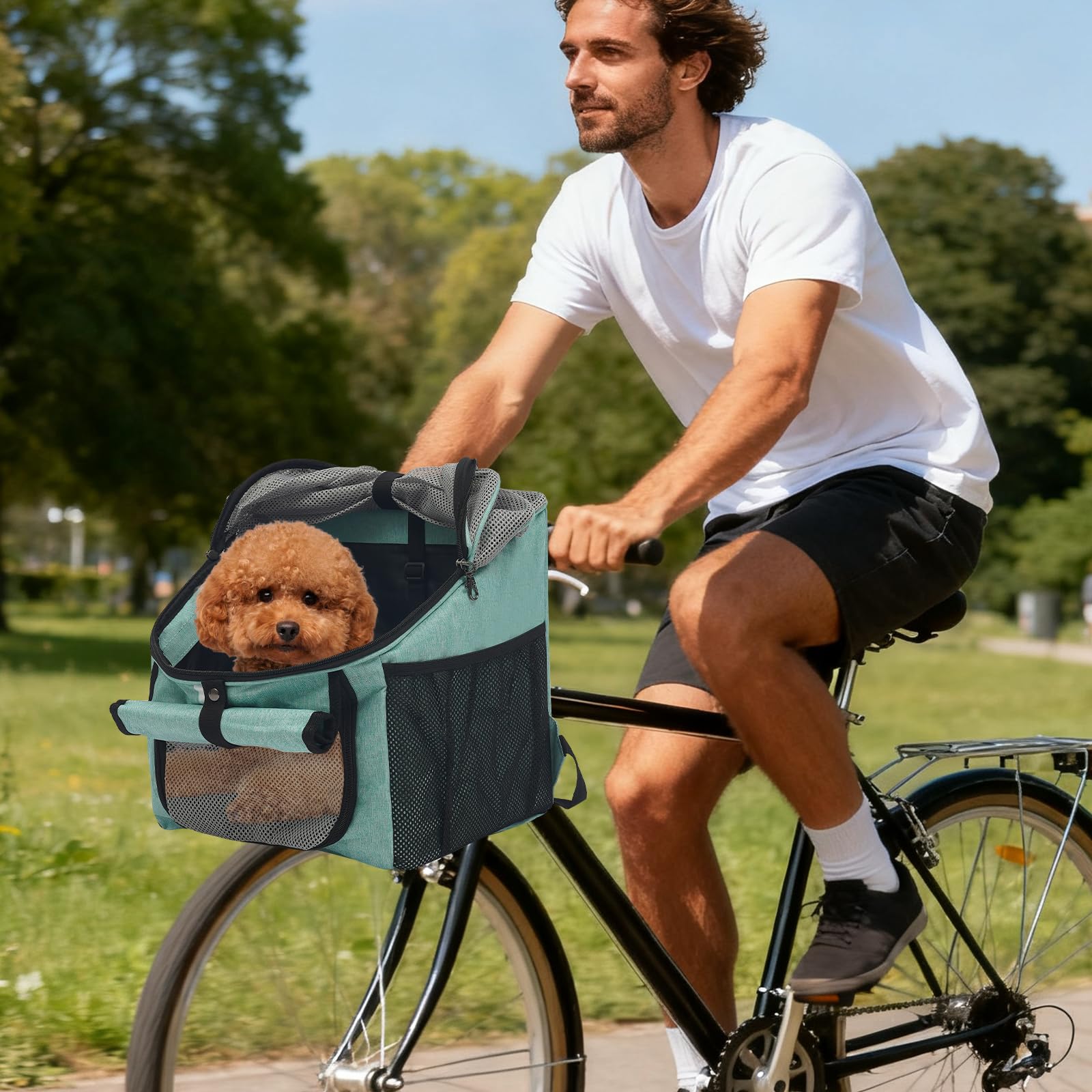 Cestino anteriore per cani, pieghevole 2 in 1, zaino per cani e gatti, per bicicletta, zaino per animali domestici, borsa per ebike/mountain bike, fino a 7,5 kg, in PVC e tessuto Oxford (blu)