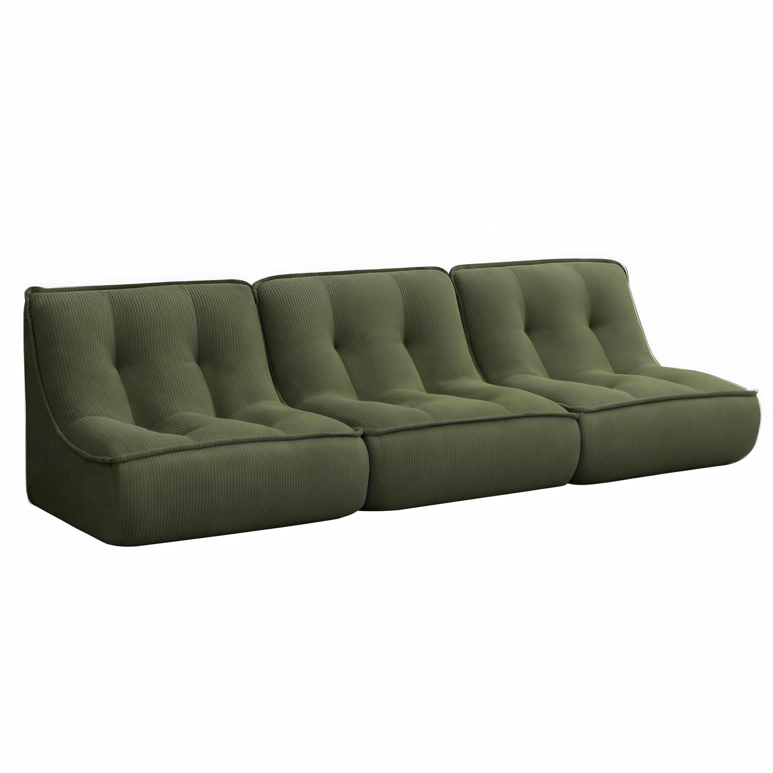 Lot de 3 fauteuils modulable en velours côtelé 240 x 90 x 70 cm vert - Lizy