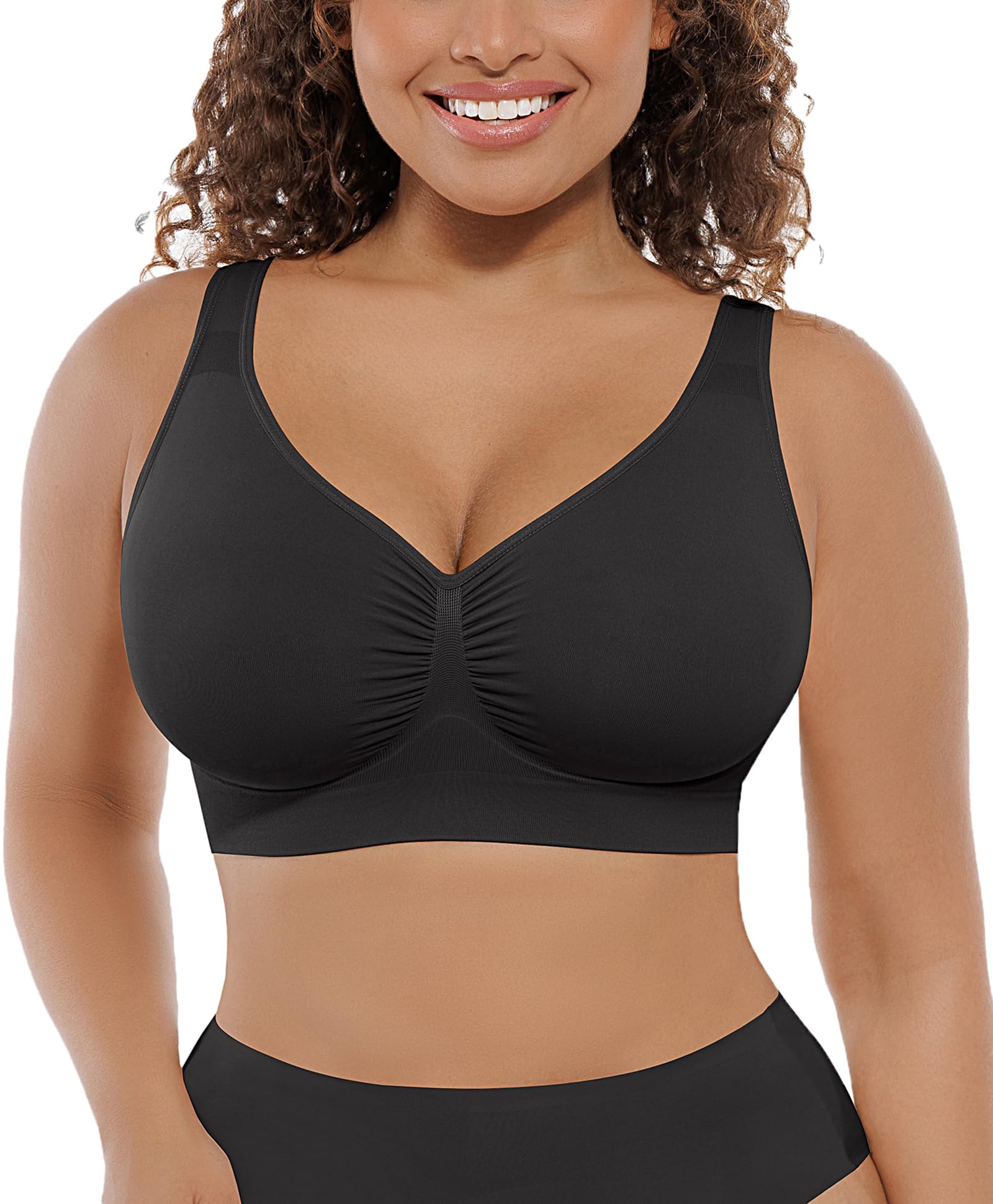 FeelinGirl Seamless Everyday Bras for Women No Underwire with Wide Straps | Full Coverage, Comfy Sleep Bra, Smooth, Wide Back Bralettes, Wireless, Buttery Soft Tshirt Bra, Unlined, No Show