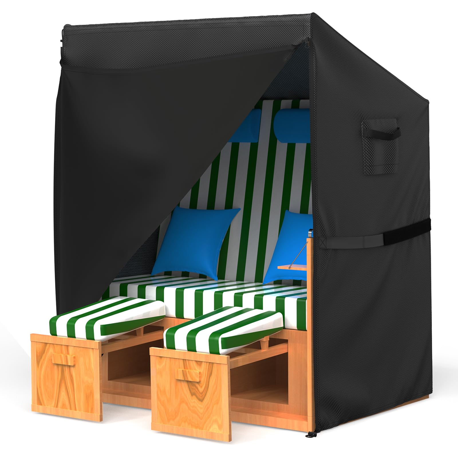 Funda Protectora para Sillón de Playa 135x105x175/140cm, Impermeable, Cortaviento y Resistente a los Rayos UV, Funda de Silla de Playa de Tejido Oxford 600D con Cremallera Impermeable