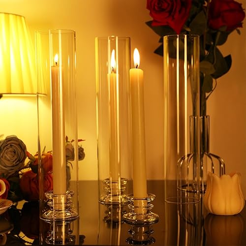 Miniatura 6 de Juego de 6 portavelas moderno con cubierta de chimenea, portavelas cónico de cristal para velas cónicas de huracán de 12 pulgadas, soporte grande de