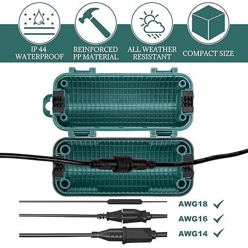 Miniatura 4 de Cubierta de seguridad para cable de extensión para exteriores, impermeable, protector de conector de cable IP44 con 4 cierres desmontables, caja de