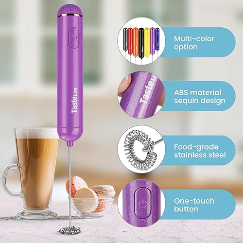 Miniatura 3 de Espumador de leche de mano, máquina de espuma eléctrica a pilas y mezclador para bebidas (azul)