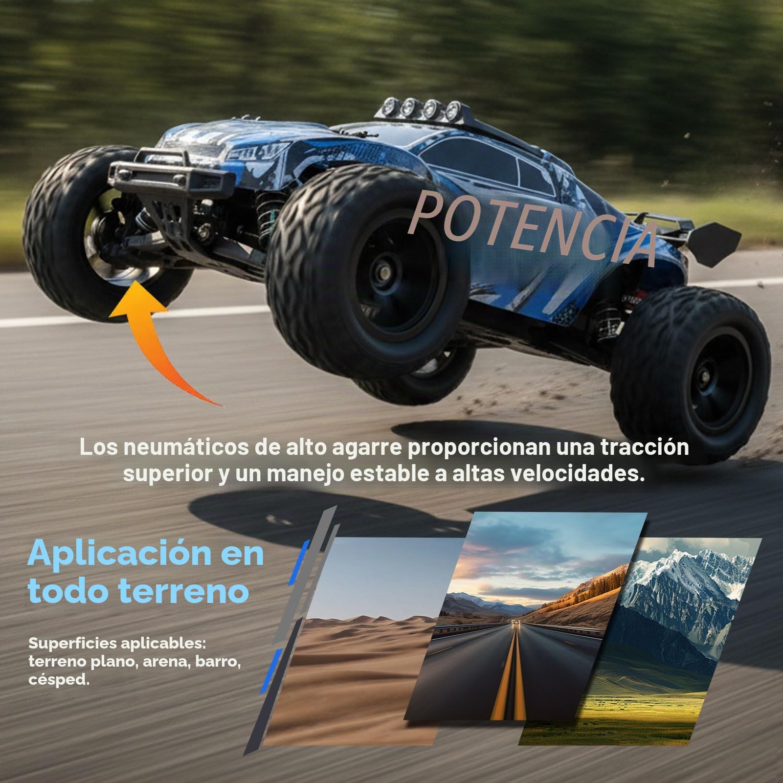 Coche Teledirigido 1:8 Alta Velocidad 50KM/H 2WD con 2 Baterías 40+Min, Motor RC550, Control Remoto 2.4GHz Proporcional, Todo Terreno con Luces LED, Regalo para Niños y Adultos