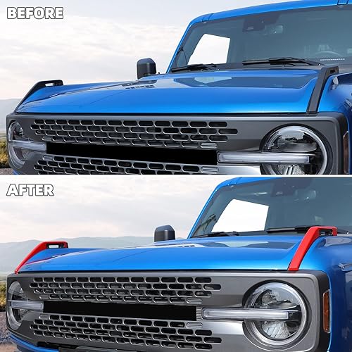 Miniatura 2 de Cubierta de bisagra de capó del motor compatible con Ford Bronco 2021-2025, kit de 2 accesorios decorativos exteriores (rojo)