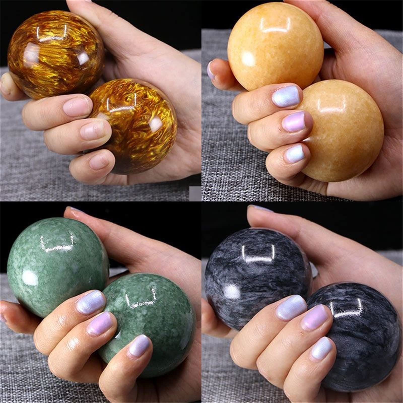 Cristal natural en bruto 1 par 50 mm Natural Jade Baoding Ball Fitness Handball Cuarzo Esfera Relajación Mano Muñeca Ejercicio Masaje Terapia Piedra Inicio Colecciones ( Color : Ice Afghani Jade )