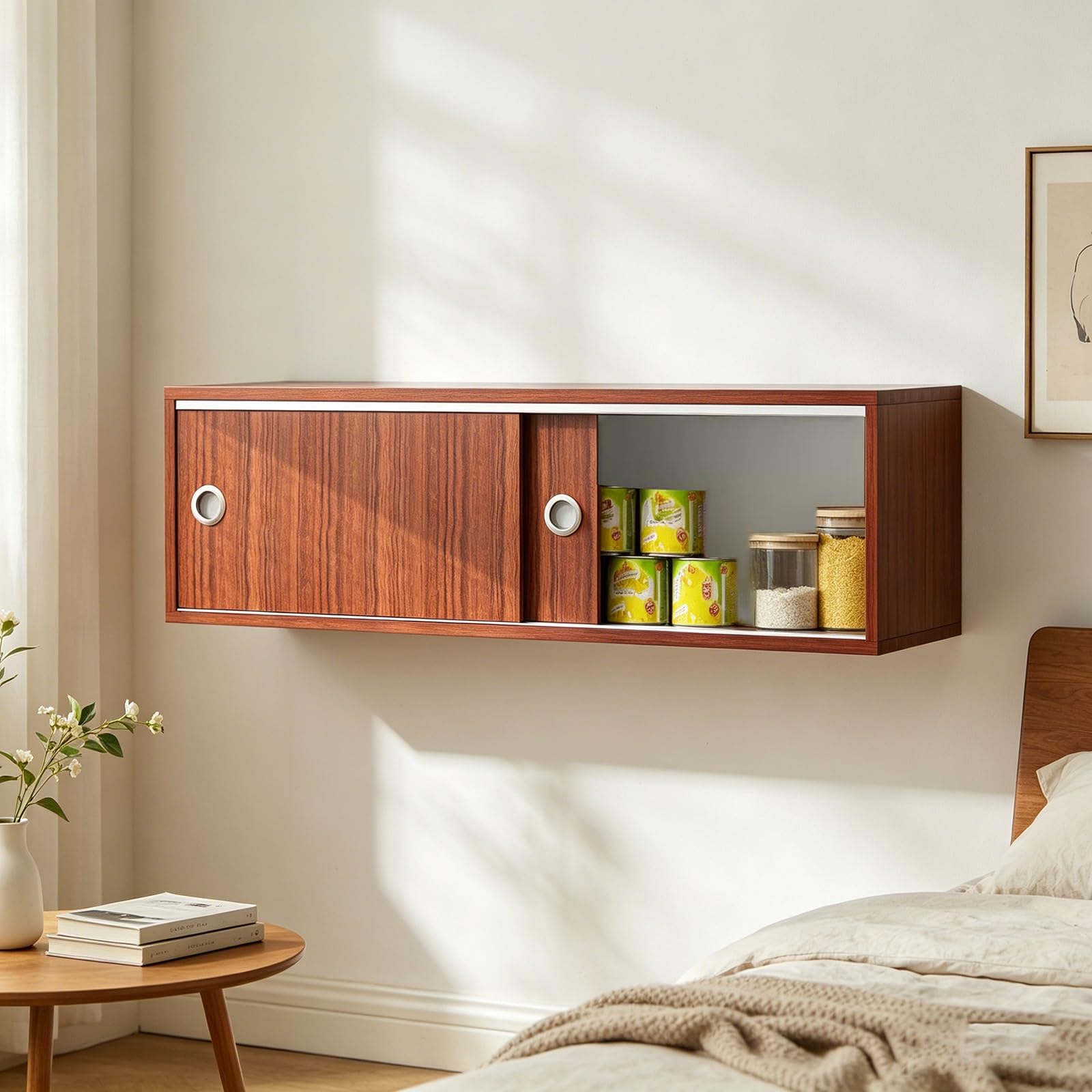 Armadietto da parete con ante scorrevoli per soggiorno, camera da letto, cucina o bagno, salvaspazio Sto Unit per Home nizat (marrone, 120 x 30 x 30 cm)