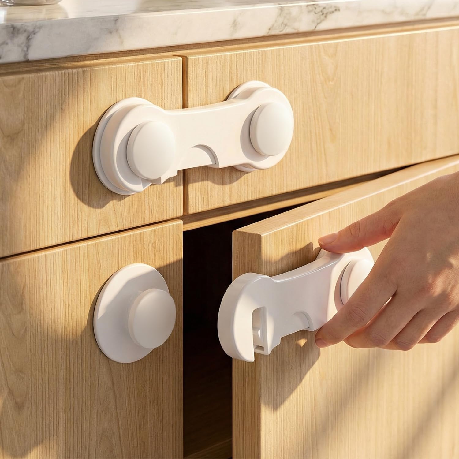 QWORK® 12 Pack Cupboard Locks Safety Locks with Strong Adhesive for Cabinets, Drawers, and Appliances