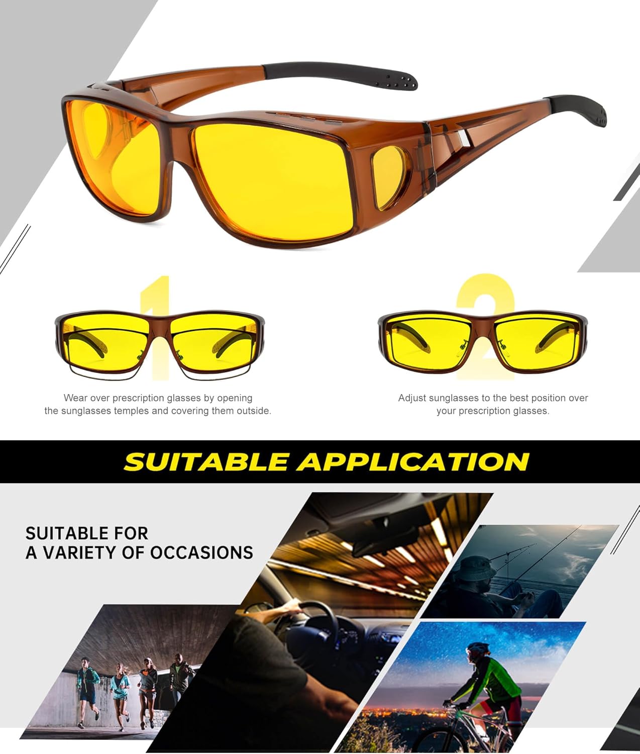 Night Vision Glasses, Fit Over Glasses Mens Womens, Wrap Around Anti Glare HD Night Vision Lens for Night Driving - Image 7