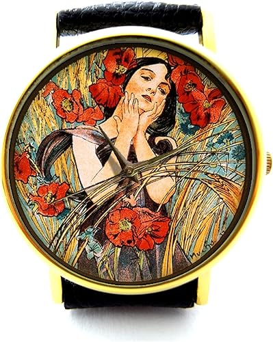 Alphonse Mucha Art Watch Alphonse Mucha Art Leather Watch Bracelet Watch Handmade Watch Genuine Leather Bracelet Watch P196