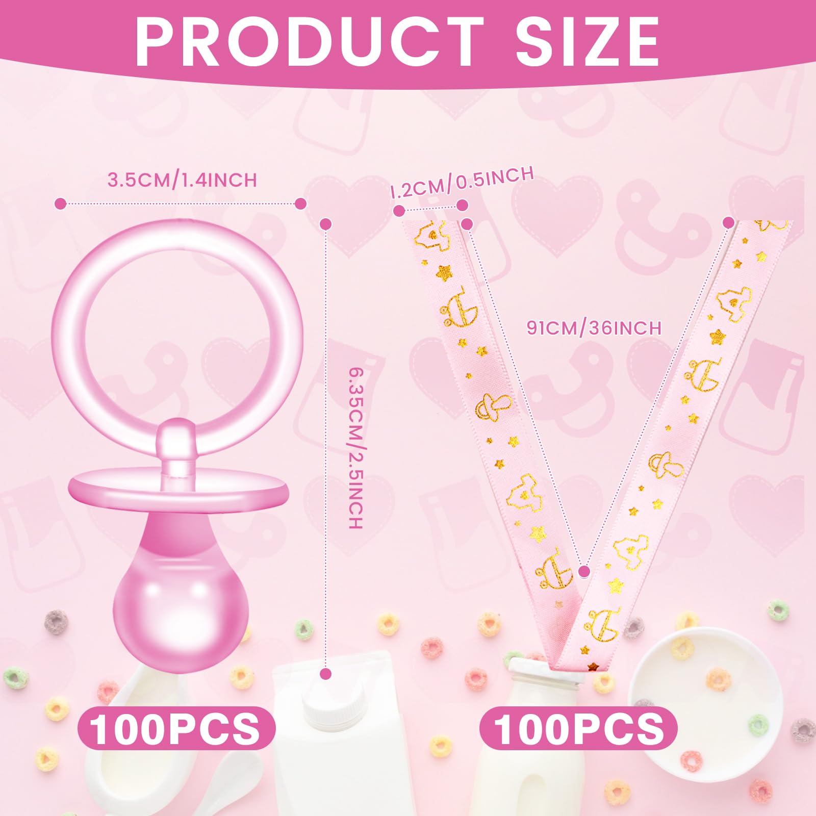 100 Pcs Baby Shower Pacifiers Acrylic Necklace for Chupones para Baby Shower Pacifiers Party Favors Charm Pacifiers Necklace for Girls Boys Baby Shower Games Party Table Scatter Decorations (Pink)