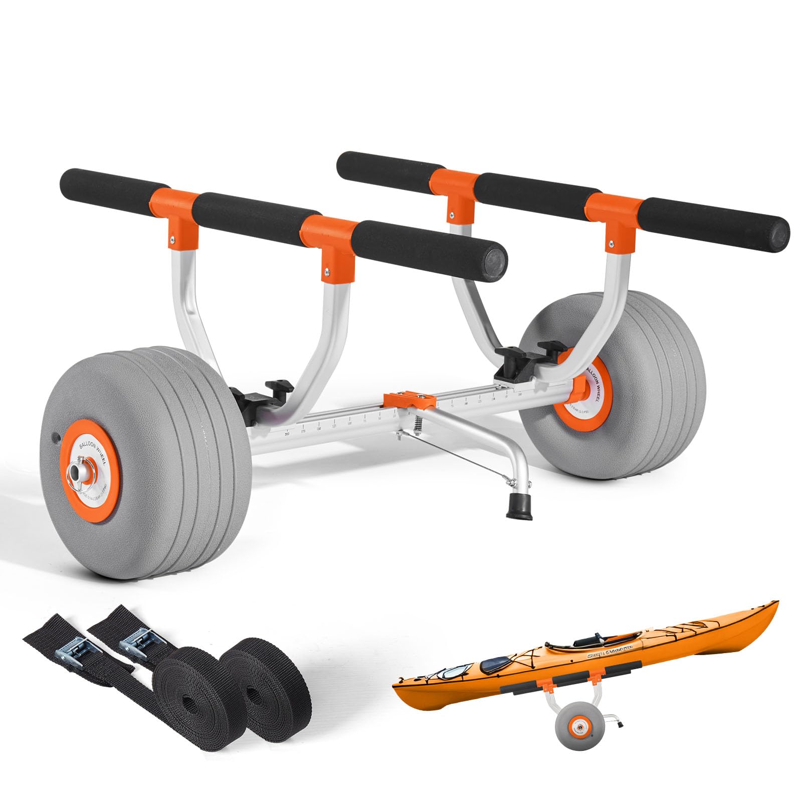 VEVOR Kayak Cart, 350 lbs Load Capacity, Kayak Trolley with 12-inch Inflatable PU Tires & 2 Straps, Assembles & Disassembles Within Seconds, Paddle