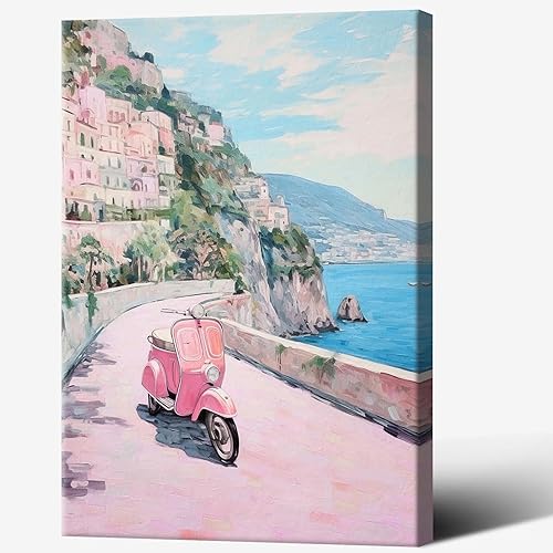 Miniatura 12 de Lienzo decorativo de pared costero retro, camino de playa floreciente con flores silvestres, decoración de pared playera pastel para estética