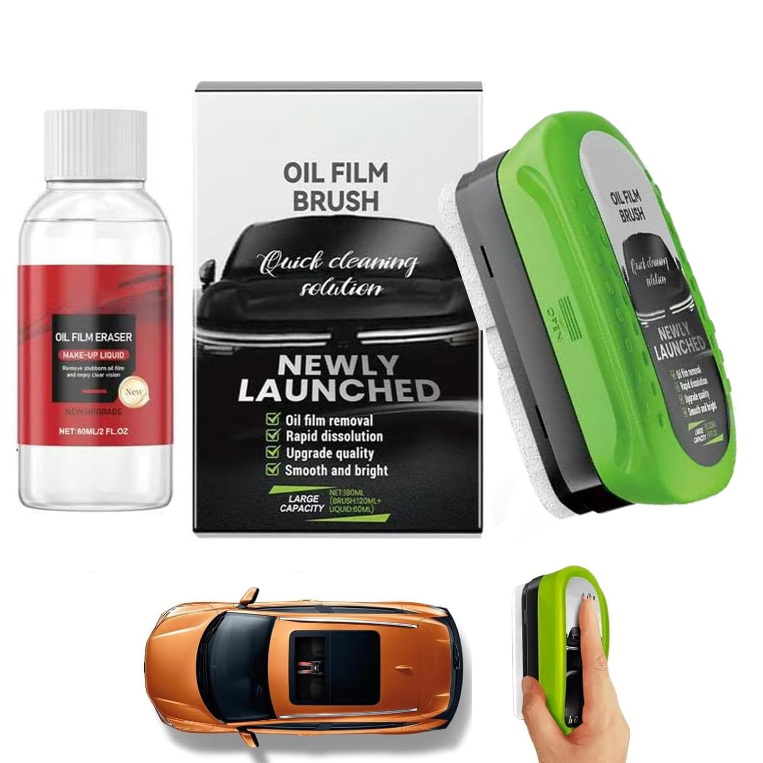 Clear Vision Autoglasreiniger, Automotive Oil Film Cleaning Brush, 2.0 Upgrade Clearvision Glass Cleaner,Clearvision Car Windshield Cleaner, verbessert klare Sicht bei Regen, Nebel & Nacht