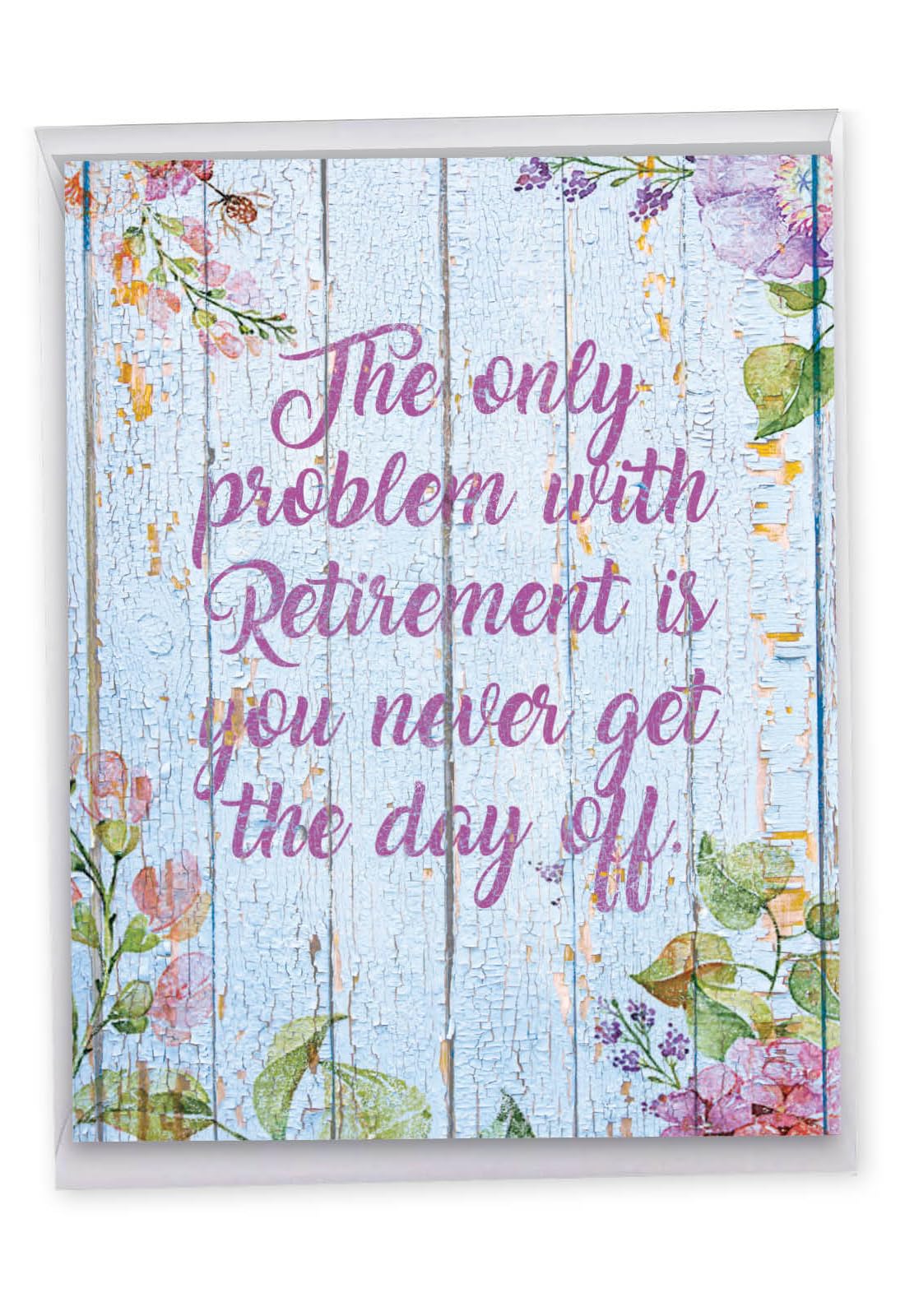 NobleWorks - 1 Cute Floral Retirement Greeting Card w/Envelope (Big 8.5 x 11 Inch) - Blooming Flower Decorated Wood Congratulations Notecard -