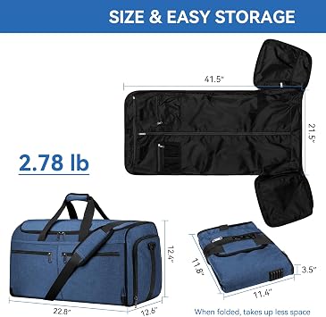 Bukere Garment Duffle Bags for Travel, Convertible Carry on Bag with Shoe Compartment, 3 in 1 Travel Suit Bag with Backpack Shoulder Strap for Men Women