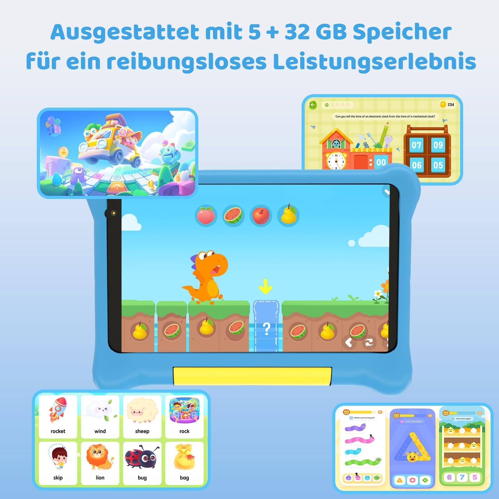 Tablet Bambini Tablet Tablet Tablet 7 Pollici Bambini 8GB RAM + 64GB ROM 128GB Expand, Controllo Bambini Software Preinstallato Doppia Camera (Blu)