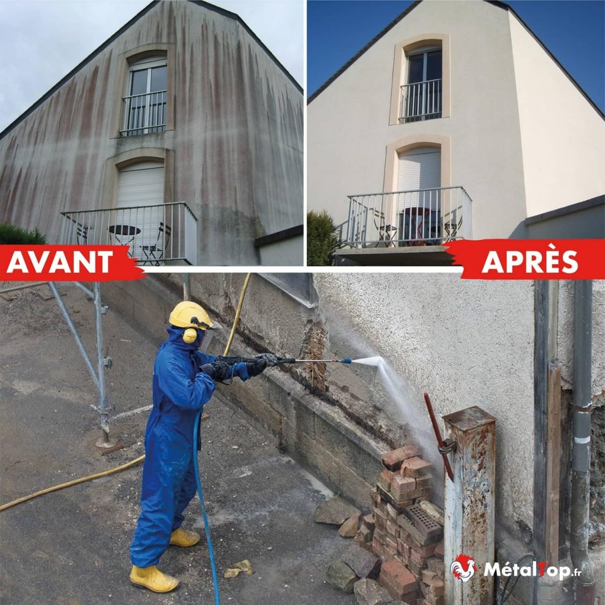Métaltop - Nettoyant Facade - 5 L - Action rapide et efficace sur dépôts verts, mousses et souillures.